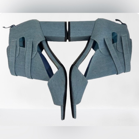 Ashro Blue Heels with Modern Buckle Design - Picture 4 of 7